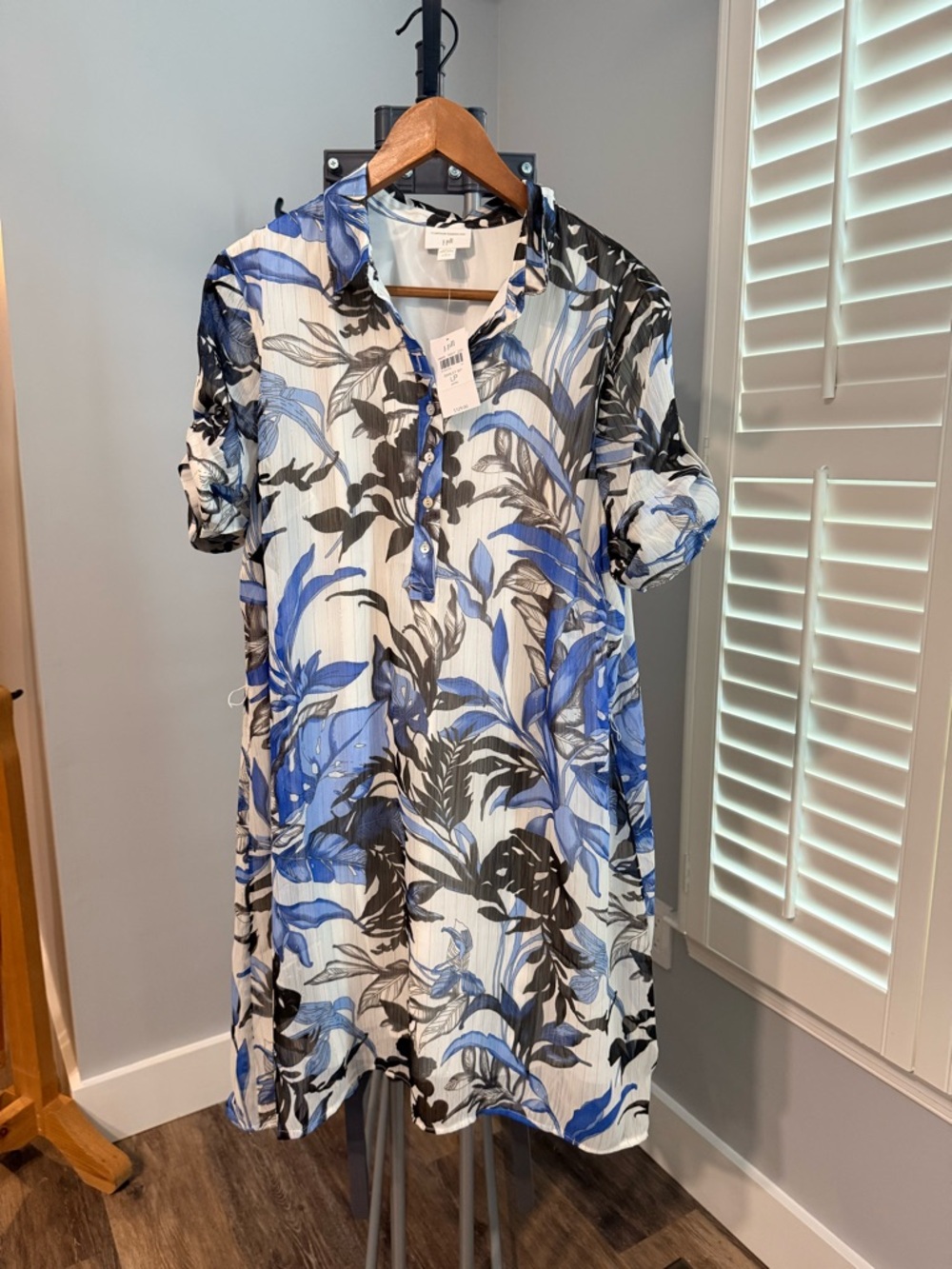 J. Jill Blue, White, Gold Accent Lined Midi Dress